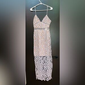 Beautiful bold lilac lace dress over nude mini dress by Few Moda New York size s